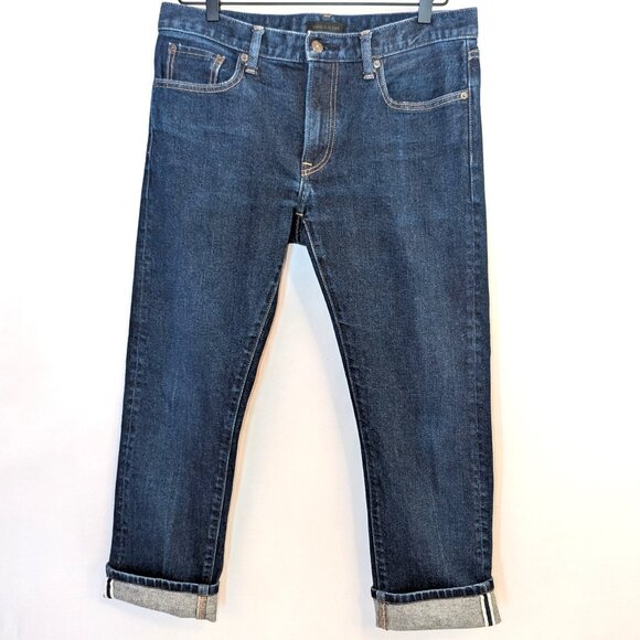 Uniqlo Men’s	| Selvedge Kaihara Slim Straight Low Rise Dark Wash Jeans | Size 33 - Picture 1 of 13